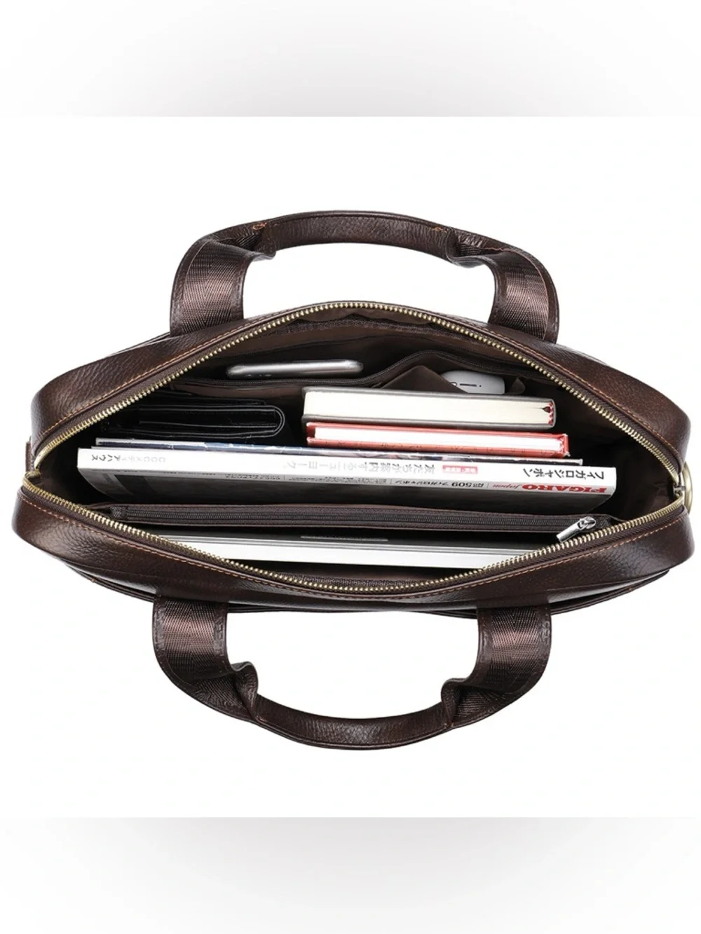 Men's Brown Leather Briefcase with Adjustable Shoulder Strap